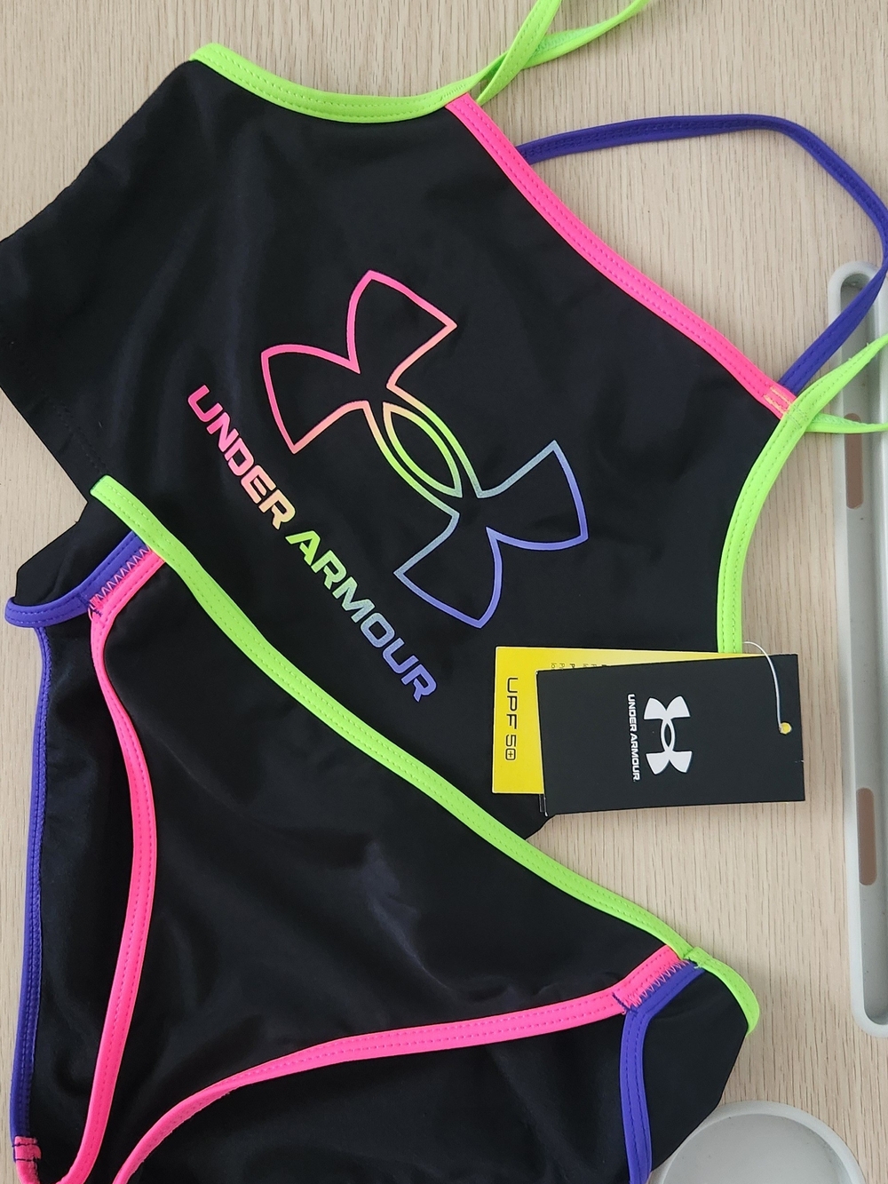 Under Armour Girls' Black Neon Trim One-Piece Swimsuit